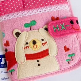 Blancho Bedding [Yellow Bear] Embroidered Applique Fabric Art Wallet Purse / Card Holder (4.7*3.7)
