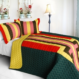 blancho bedding [Yesterday Spring] 3PC Vermicelli-Quilted Patchwork Quilt Set (Full/Queen Size)