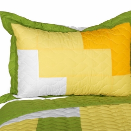 Blancho Bedding [Zing] Vermicelli-Quilted Patchwork Geometric Quilt Set Full/Queen
