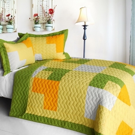 blancho bedding [Zing] Vermicelli-Quilted Patchwork Geometric Quilt Set Full/Queen