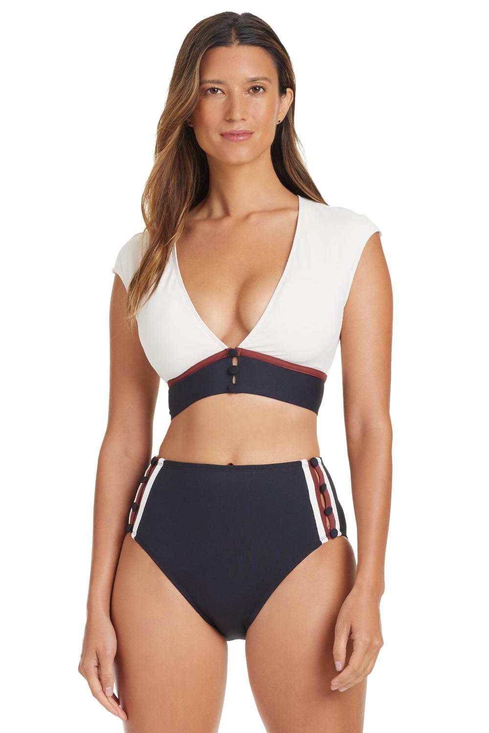 bleu rod beattie Button Down Cap Sleeve Crop Top