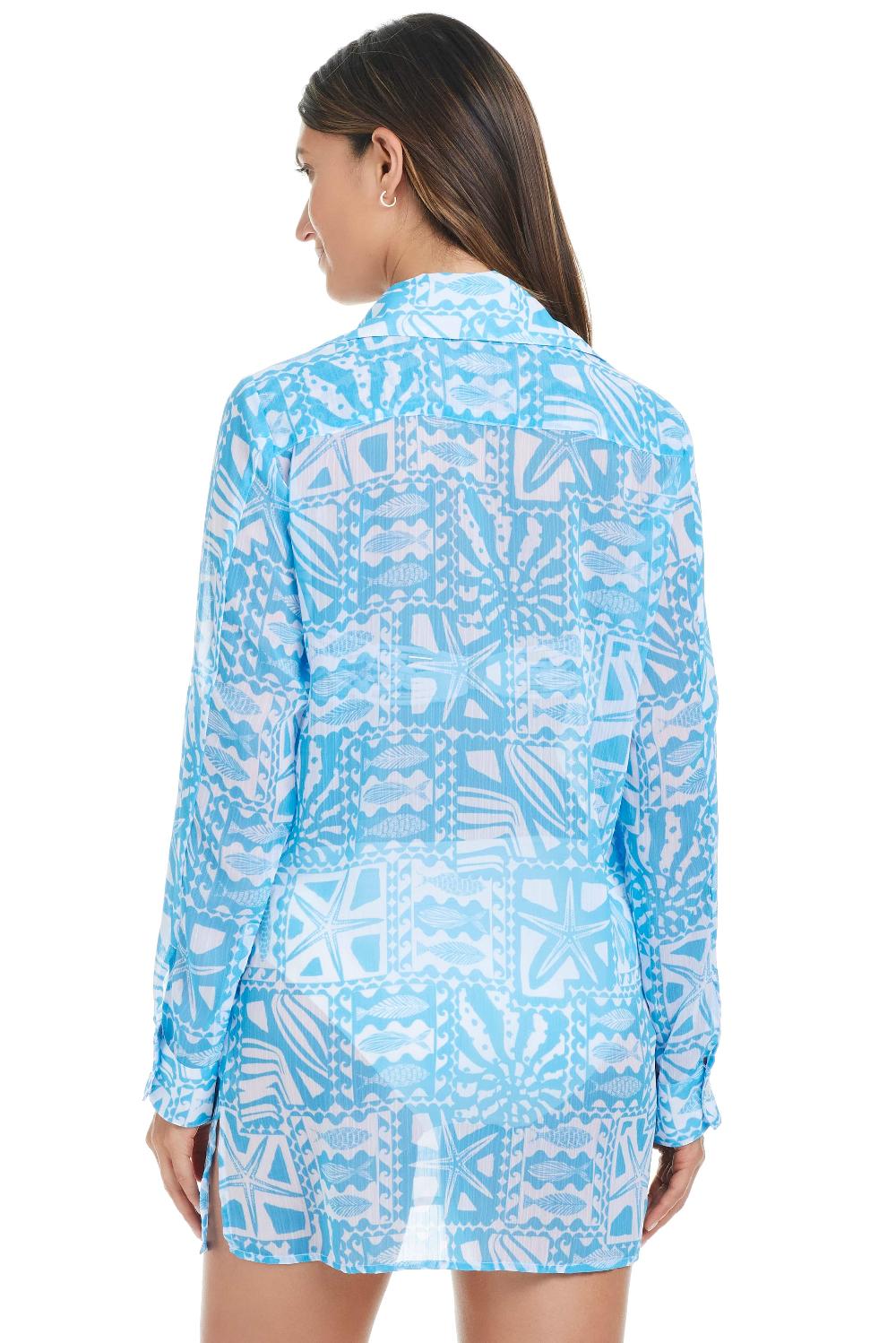 Bleu Rod Beattie Catch Of The Day Chiffon Button Down Cover Up