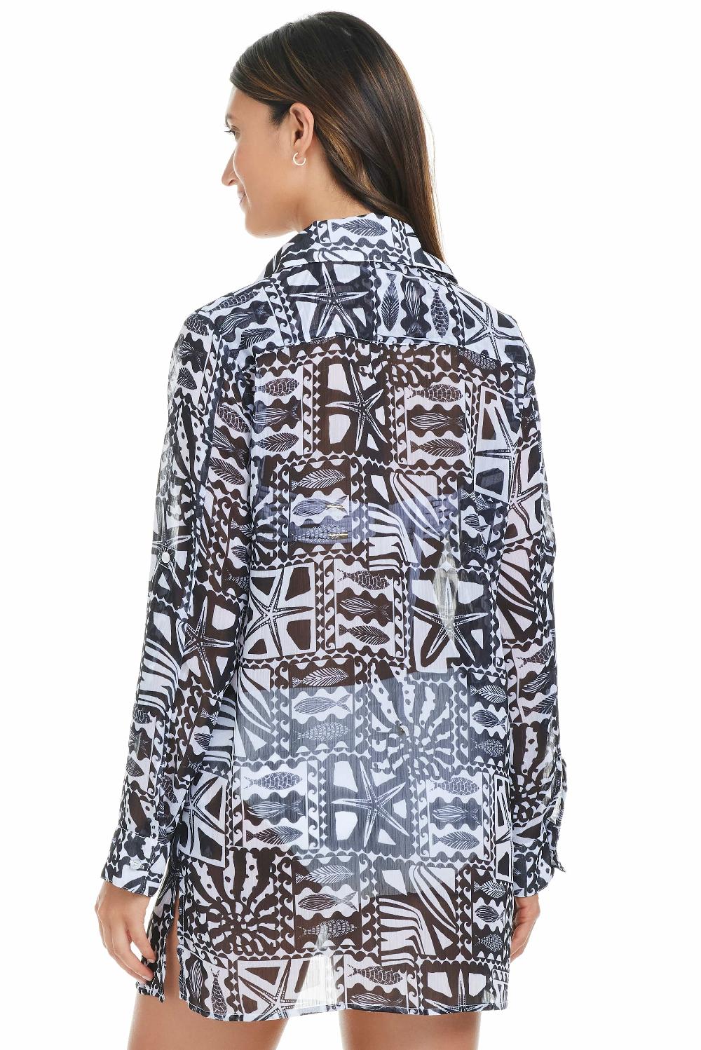 Bleu Rod Beattie Catch Of The Day Chiffon Button Down Cover Up