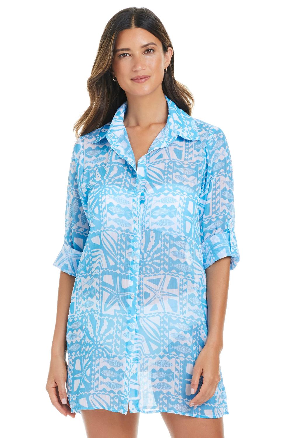 bleu rod beattie Catch Of The Day Chiffon Button Down Cover Up