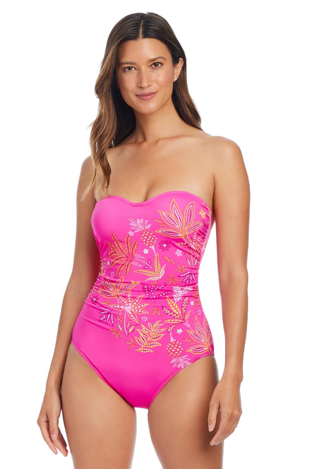 bleu rod beattie Desert Bloom Shirred Bandeau One Piece Swimsuit