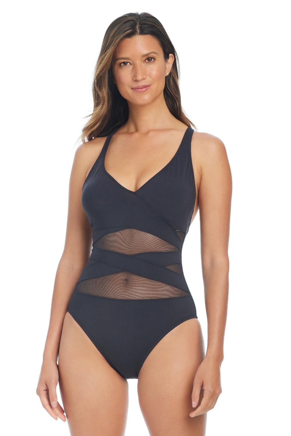 bleu rod beattie Don't Mesh With Me V-Neck One Piece Swimsuit