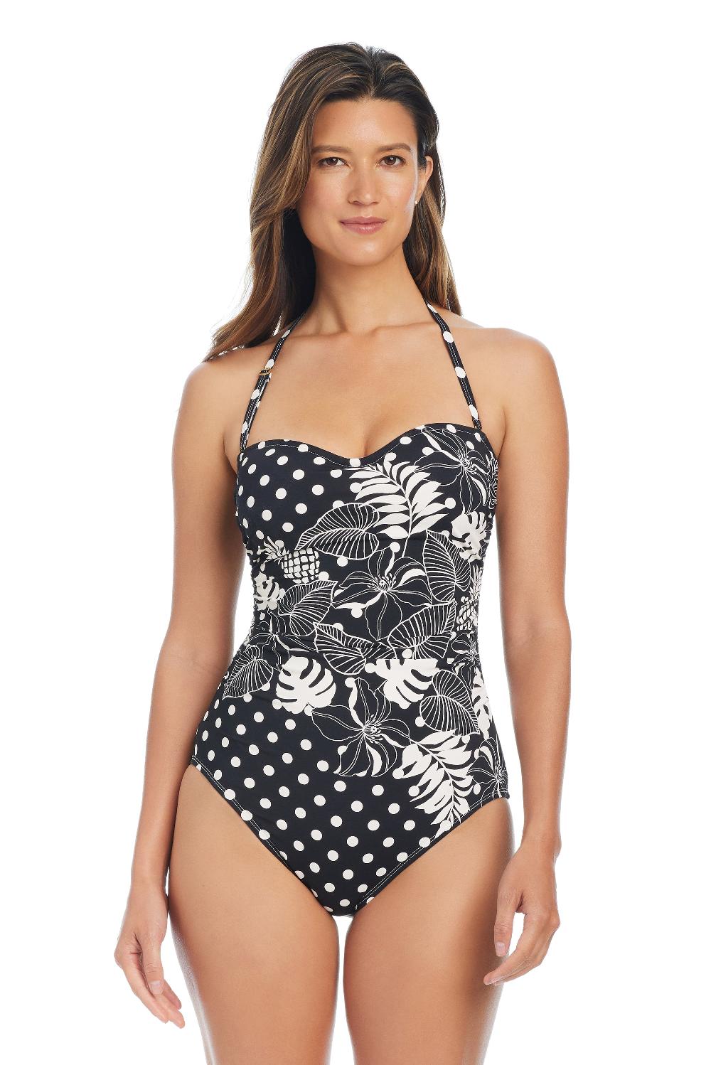 Bleu Rod Beattie Double Trouble Shirred Bandeau One Piece Swimsuit