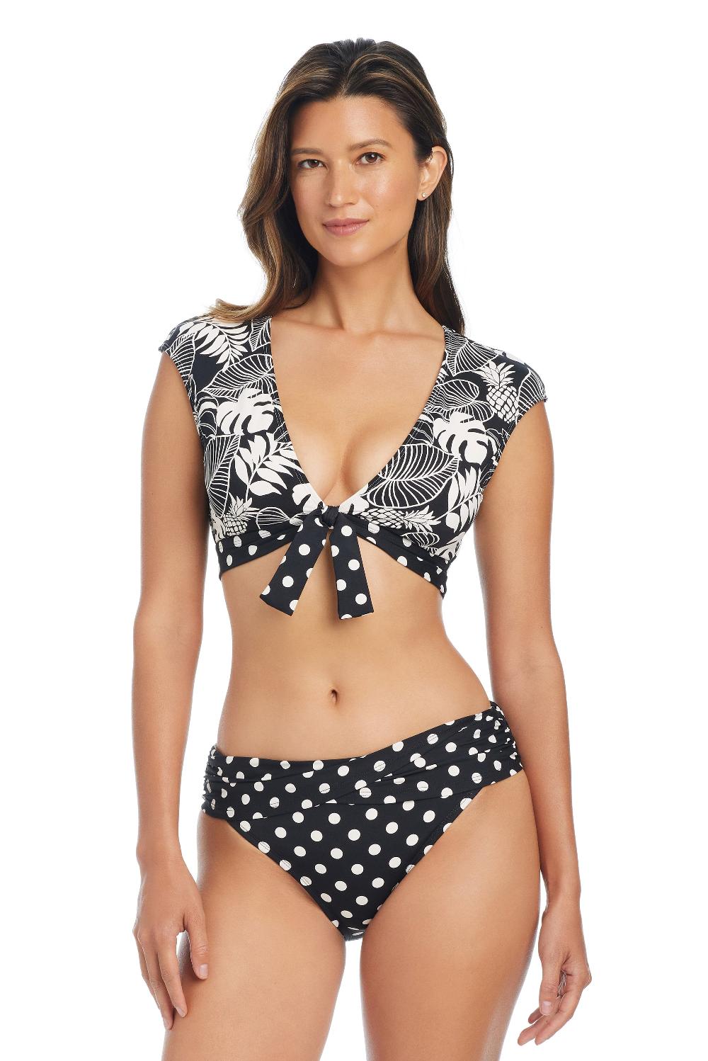 bleu rod beattie Double Trouble Tie Front Cap Sleeve Bikini Top