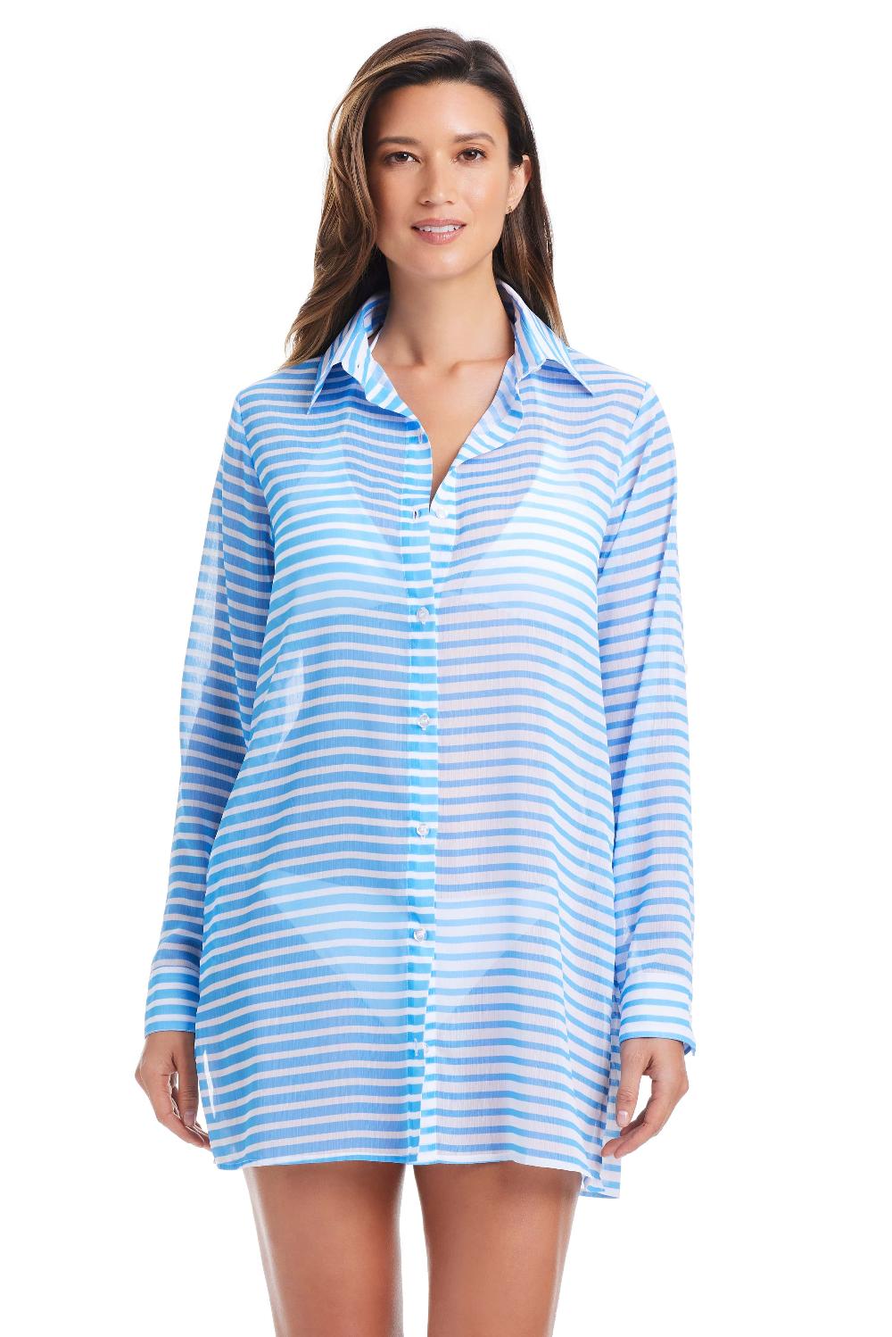 Bleu Rod Beattie EXCLUSIVE Smooth Operator Button Down Shirt Cover Up In Lavoir Bleu