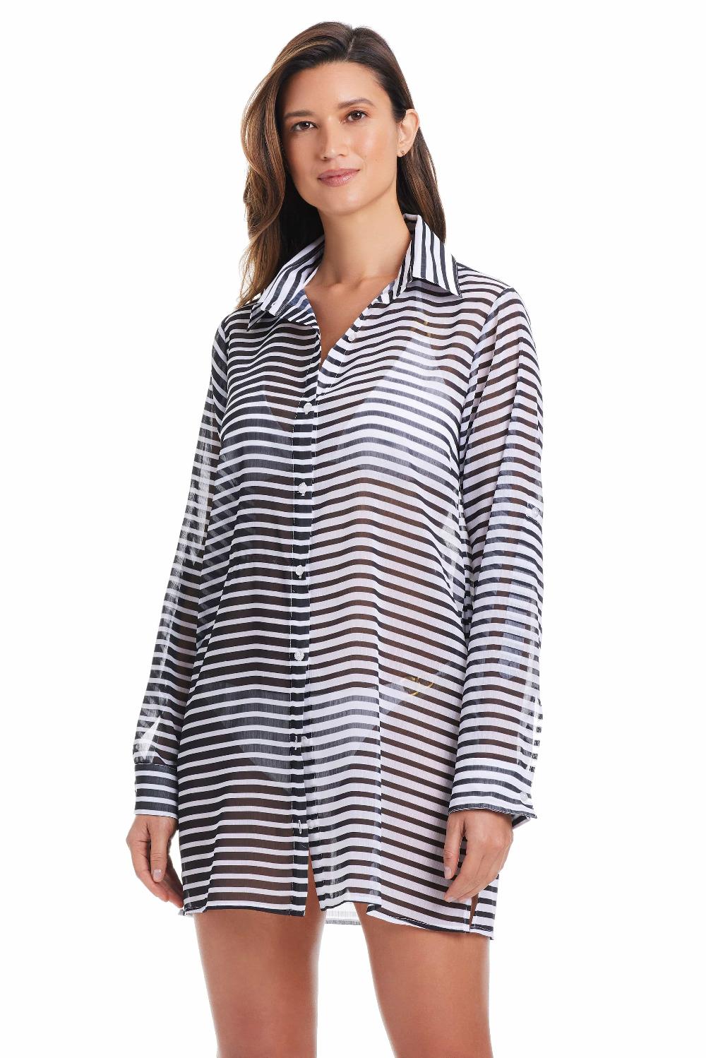 Bleu Rod Beattie EXCLUSIVE Smooth Operator Button Down Shirt Cover Up In Black