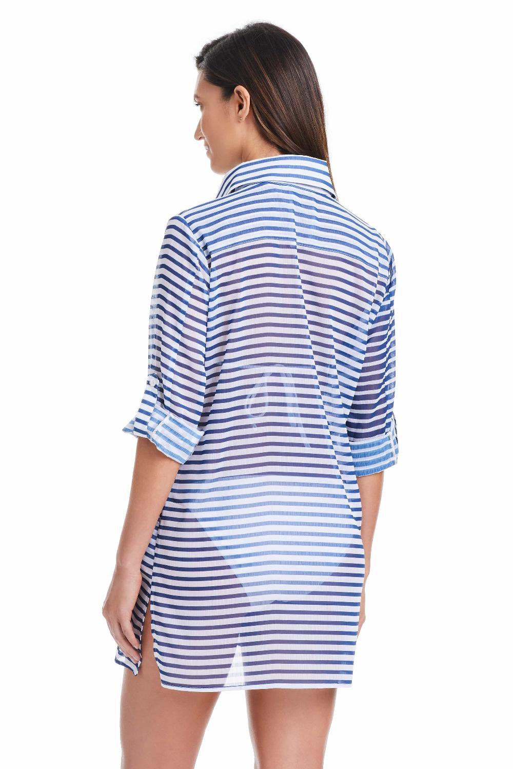 Bleu Rod Beattie EXCLUSIVE The Americana Button Down Shirt Cover Up In Navy