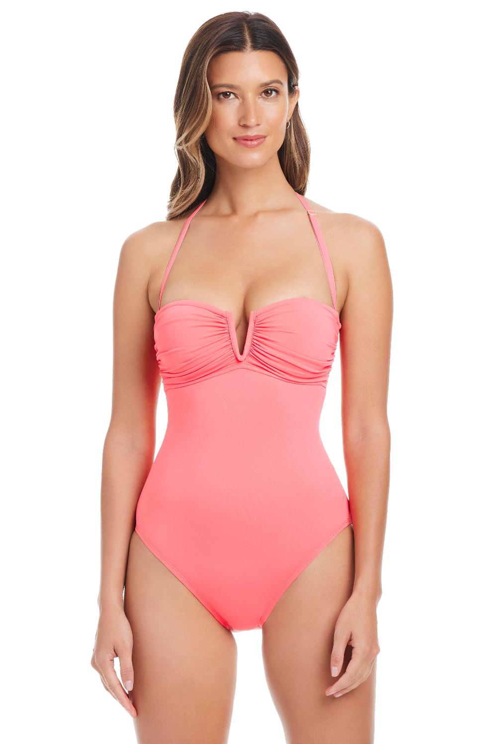 Bleu Rod Beattie La Cote D'Azur V Wire One Piece Swimsuit In Bardot Blush