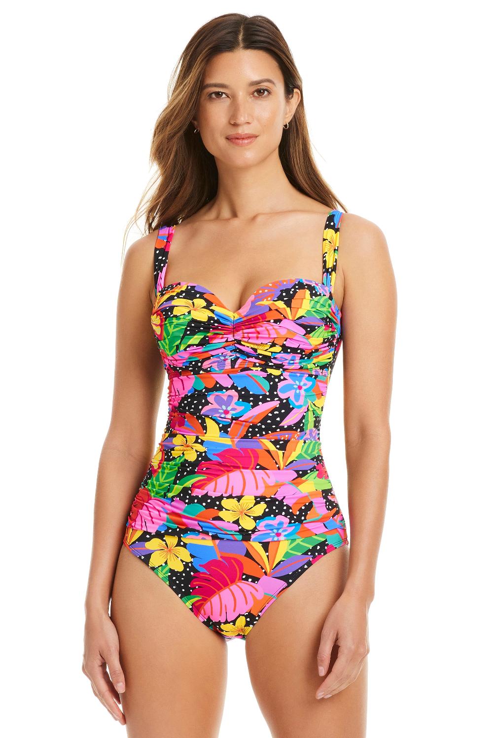 bleu rod beattie NEW Extra Bold Shirred One Piece Swimsuit