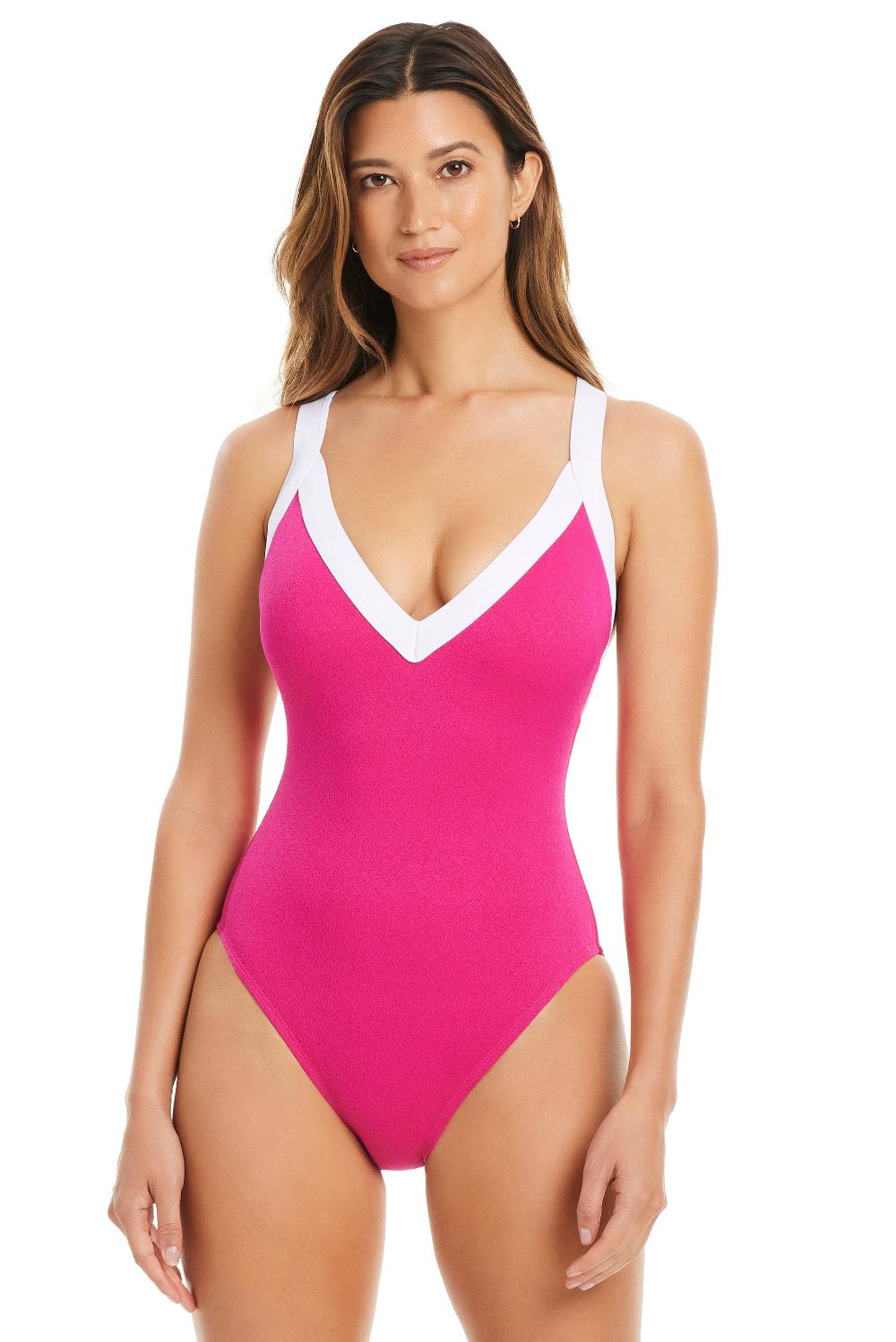 bleu rod beattie NEW I'm With The Band Plunging V-Neck Cross back One Piece Swimsuit