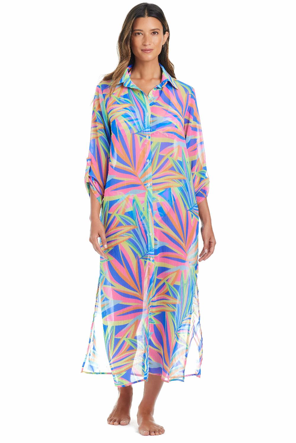 Bleu Rod Beattie On The Bright Side Long Button Down Shirt Cover Up