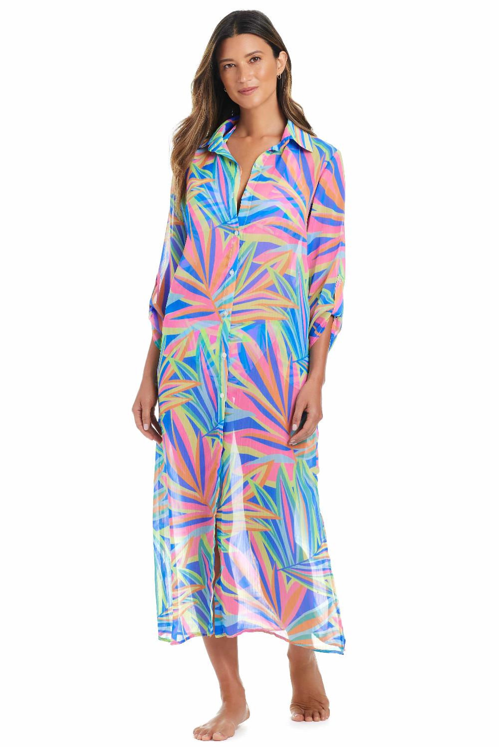 bleu rod beattie On The Bright Side Long Button Down Shirt Cover Up