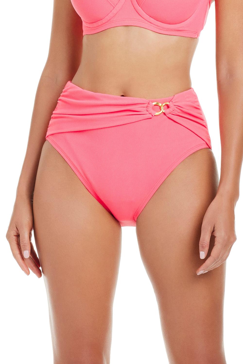 Bleu Rod Beattie Pique Ole Shirred Hi-Waist Bikini Bottom
