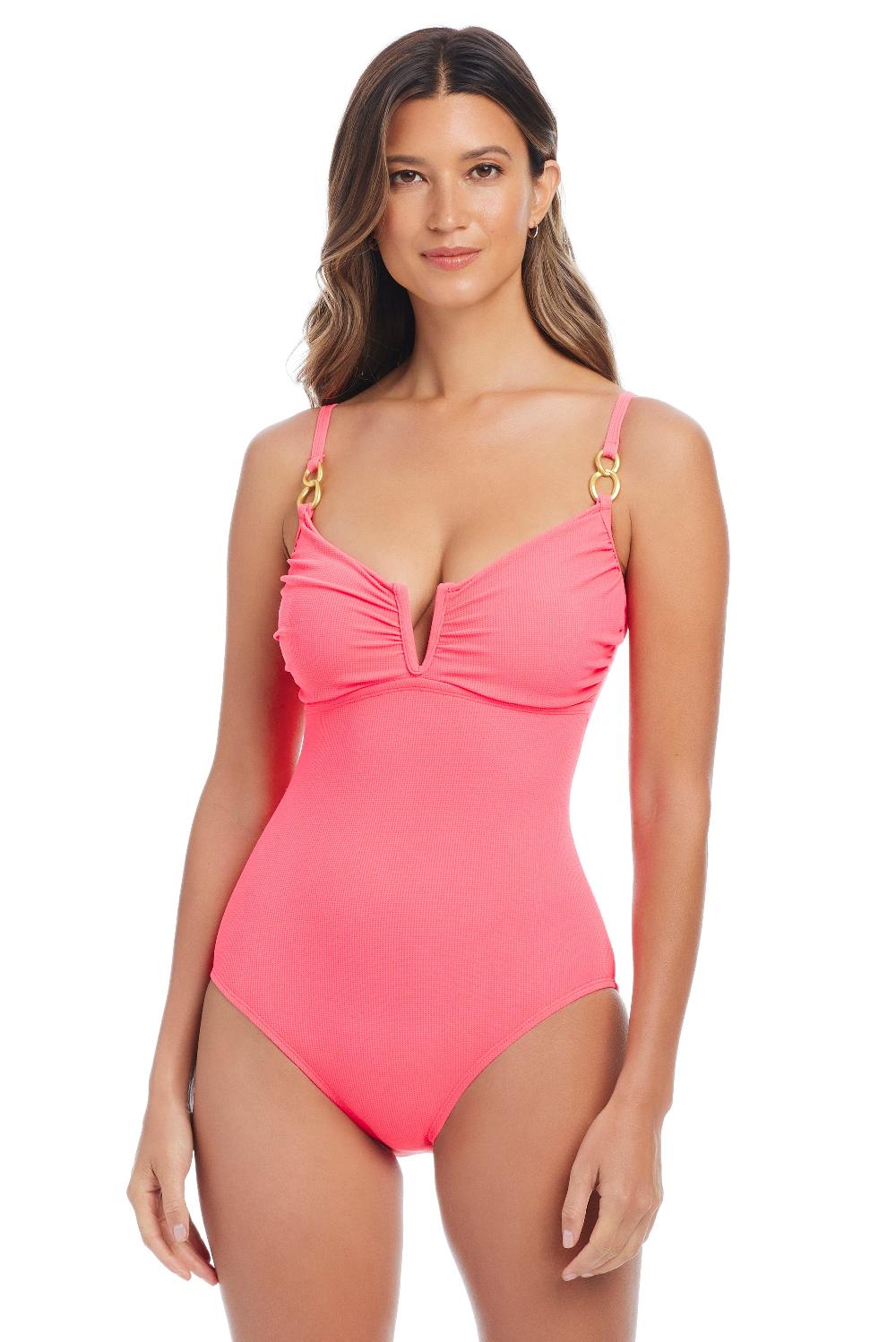 Bleu Rod Beattie Pique Ole V Wire One Piece Swimsuit