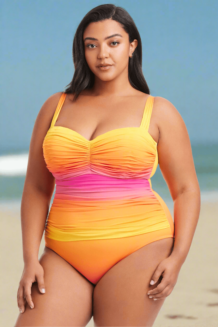 Bleu Rod Beattie Plus Size Beat The Heat Shirred Bandeau One Piece Swimsuit