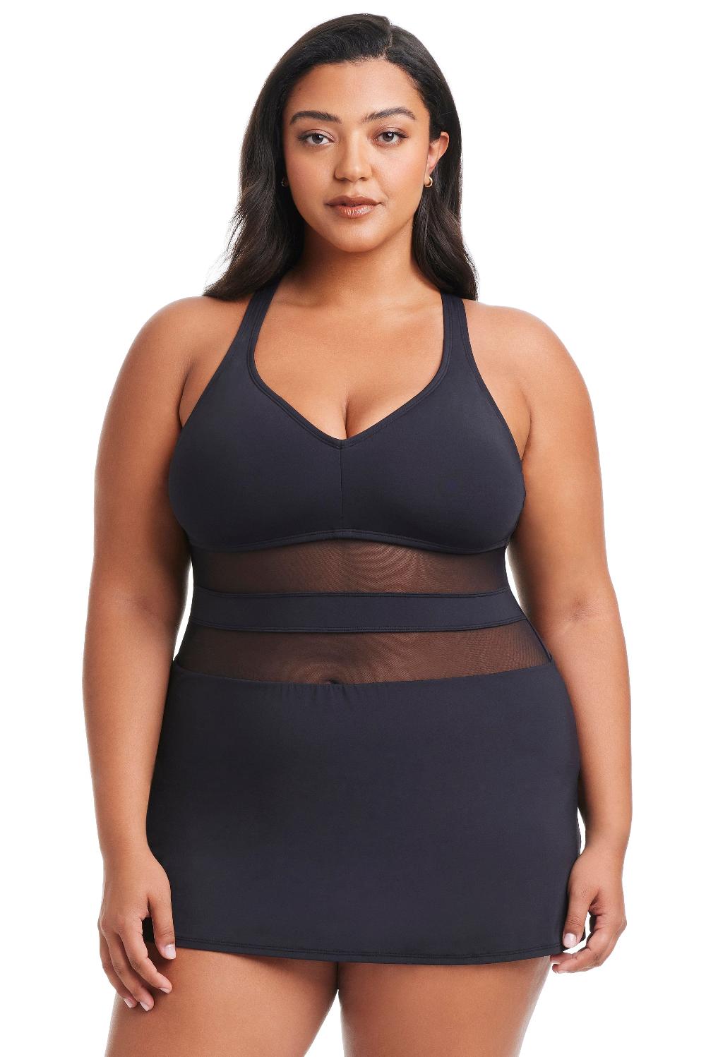 Bleu Rod Beattie Plus Size Don't Mesh With Me Cross Back Swim Dress