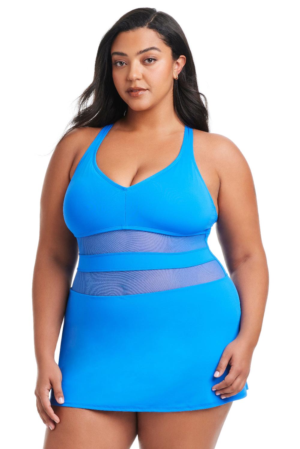 bleu rod beattie Plus Size Don't Mesh With Me Cross Back Swim Dress