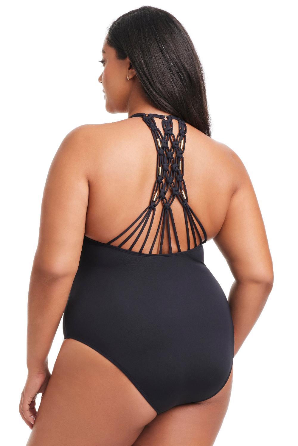 Bleu Rod Beattie Plus Size La Cote D'Azur Macramé One Piece Swimsuit