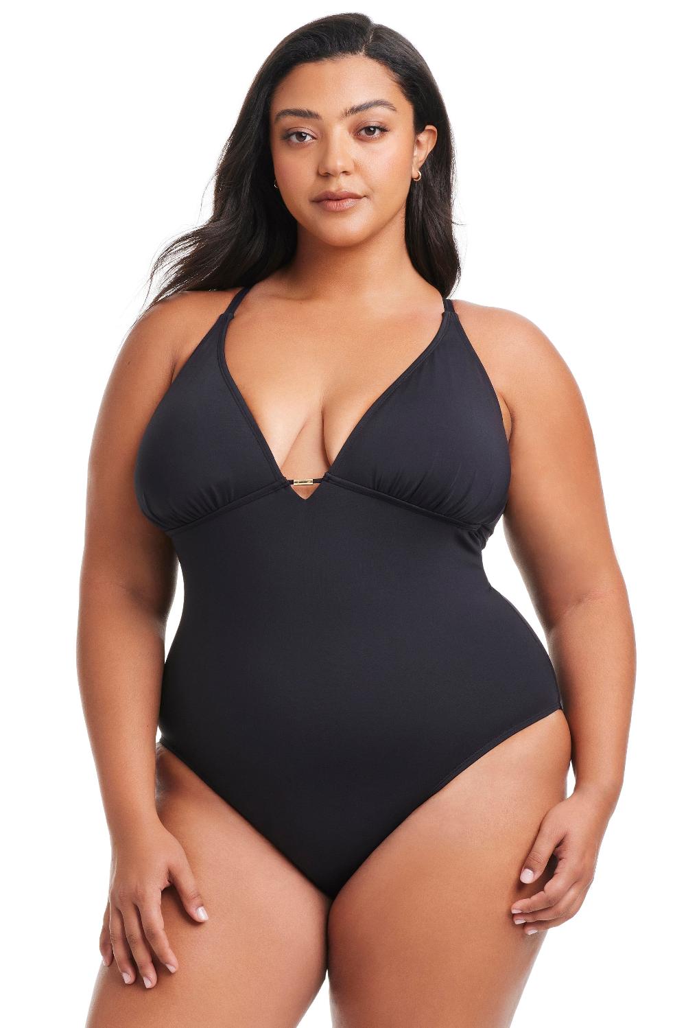 bleu rod beattie Plus Size La Cote D'Azur Macramé One Piece Swimsuit