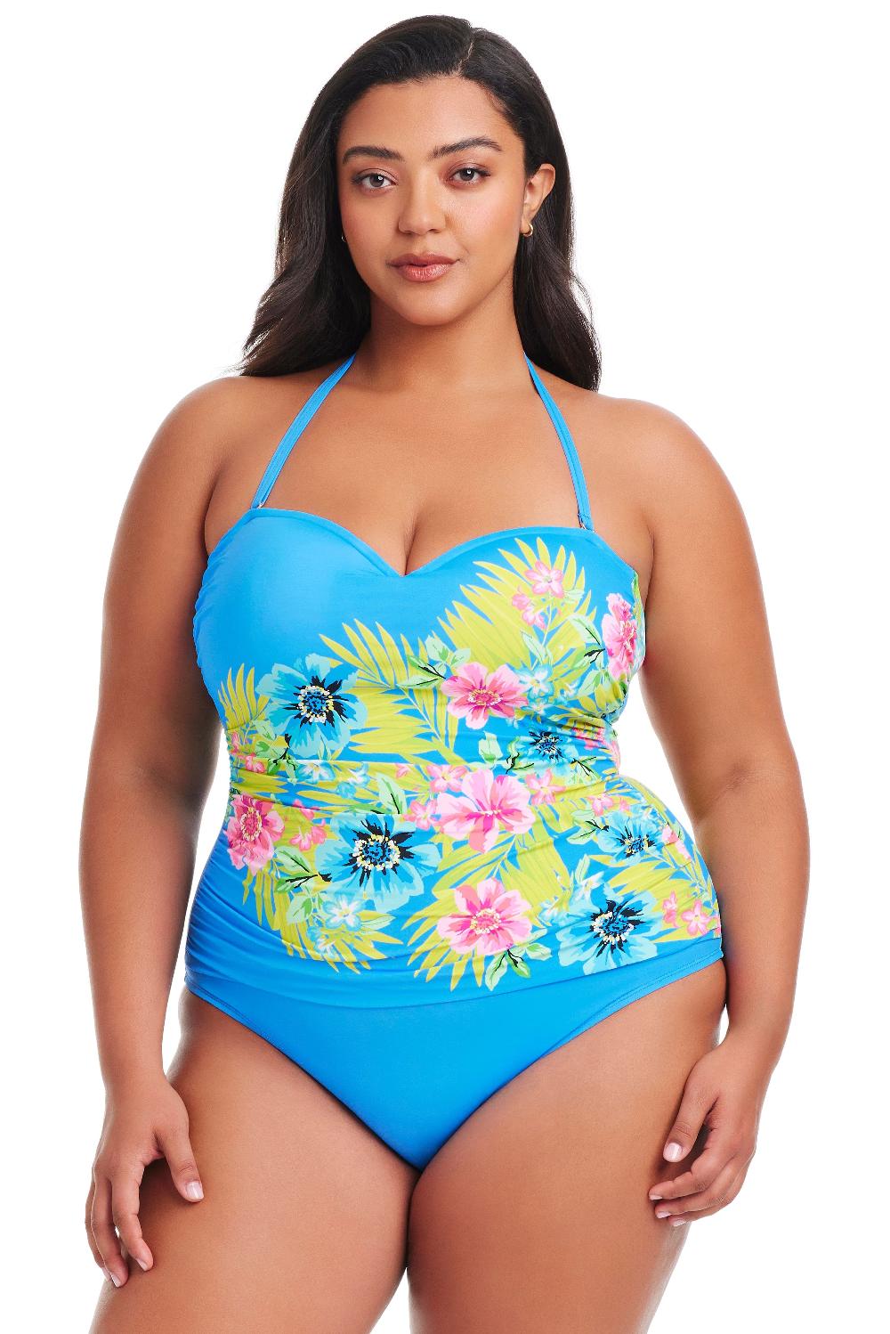 Bleu Rod Beattie Plus Size Let's Get Away Shirred Bandeau One Piece Swimsuit