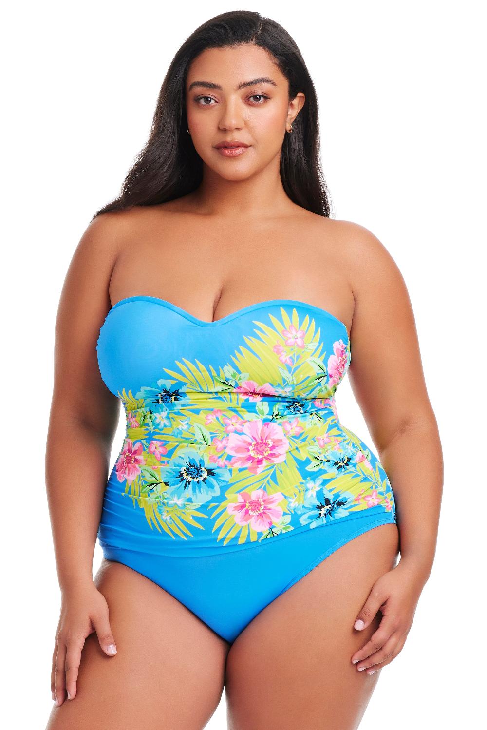 bleu rod beattie Plus Size Let's Get Away Shirred Bandeau One Piece Swimsuit