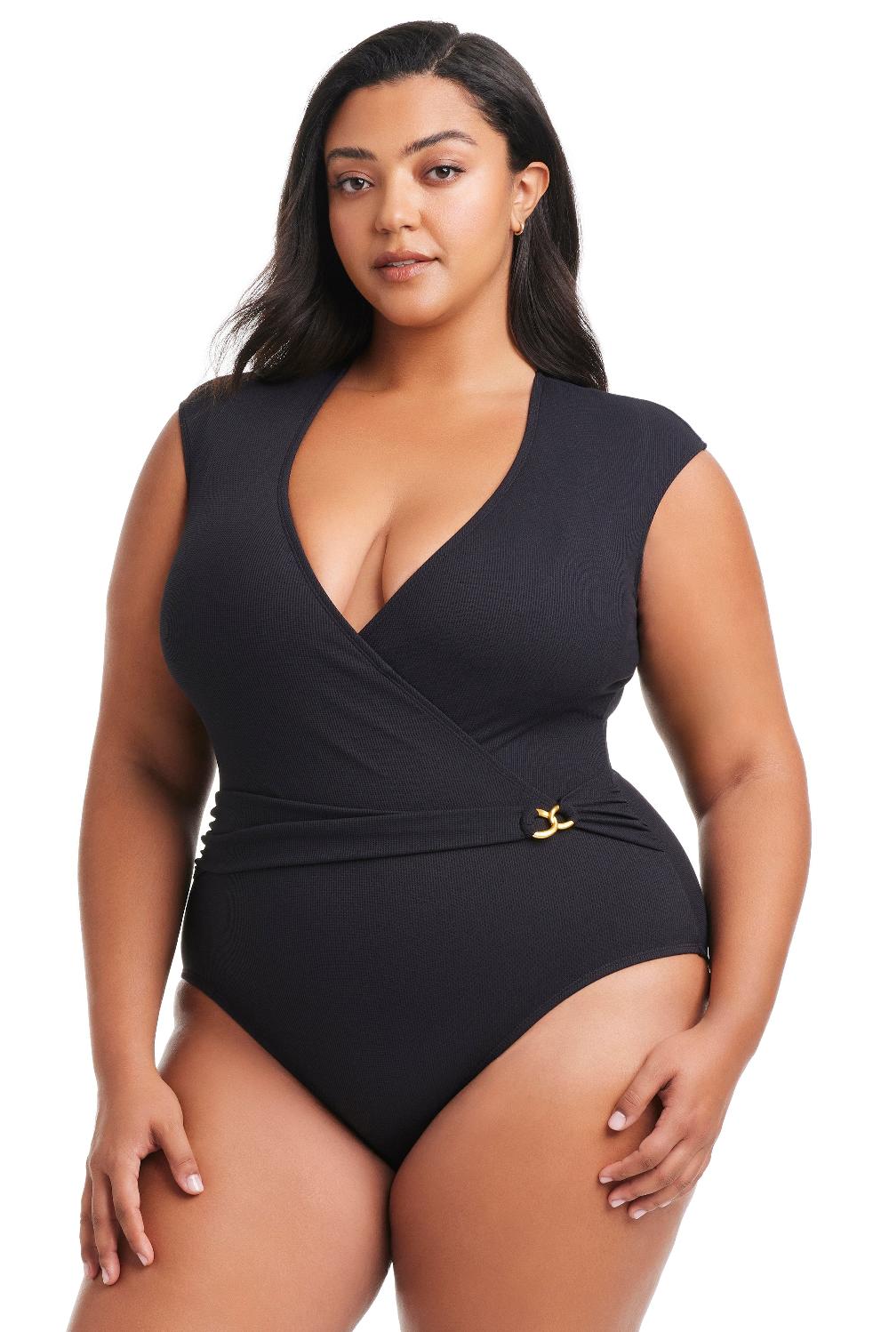 Bleu Rod Beattie Plus Size Pique Ole Cap Sleeve One Piece Swimsuit