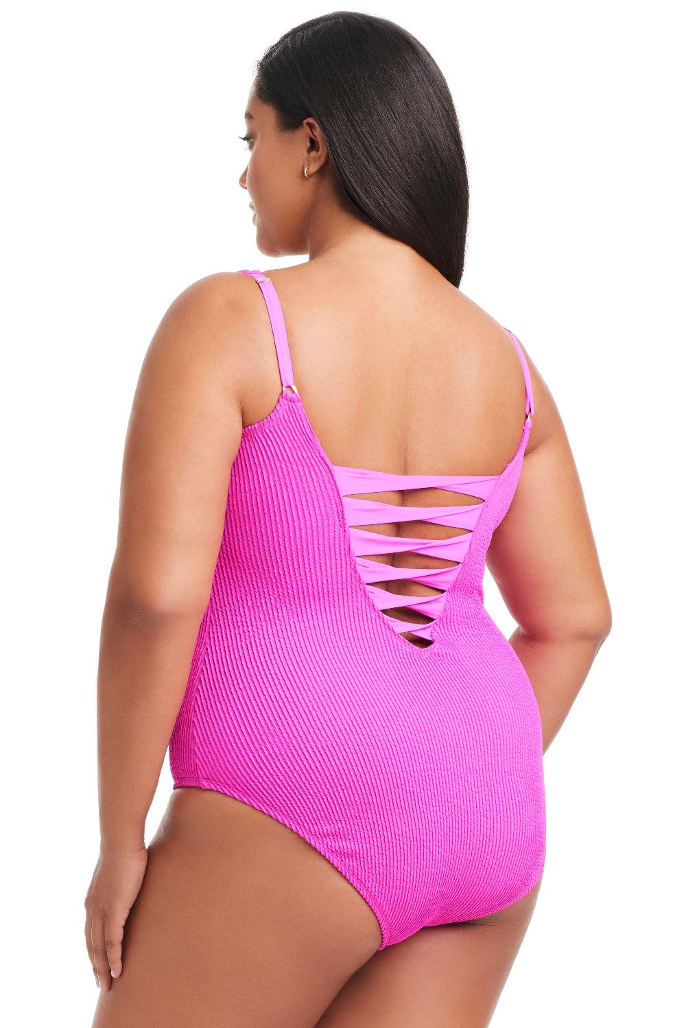 Bleu Rod Beattie Plus Size Pucker Up Lace Down One Piece Swimsuit