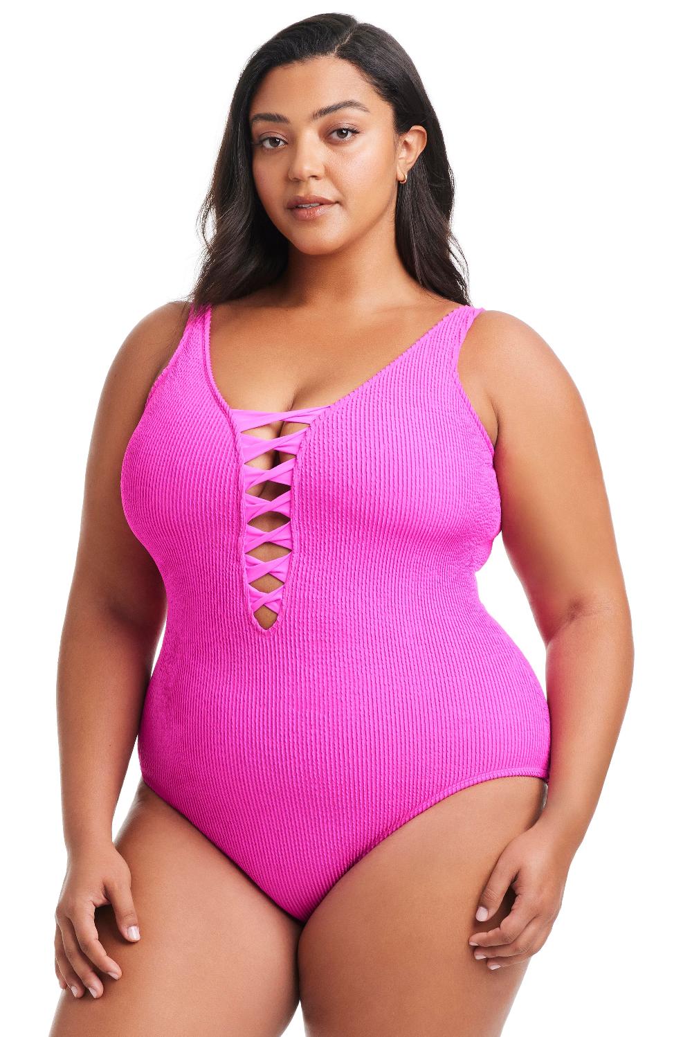 bleu rod beattie Plus Size Pucker Up Lace Down One Piece Swimsuit