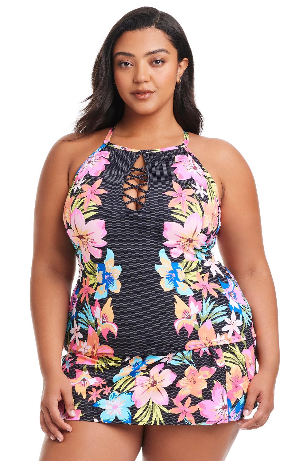Bleu Rod Beattie Plus Size Sweet Escape Hi-Neck Tankini Top