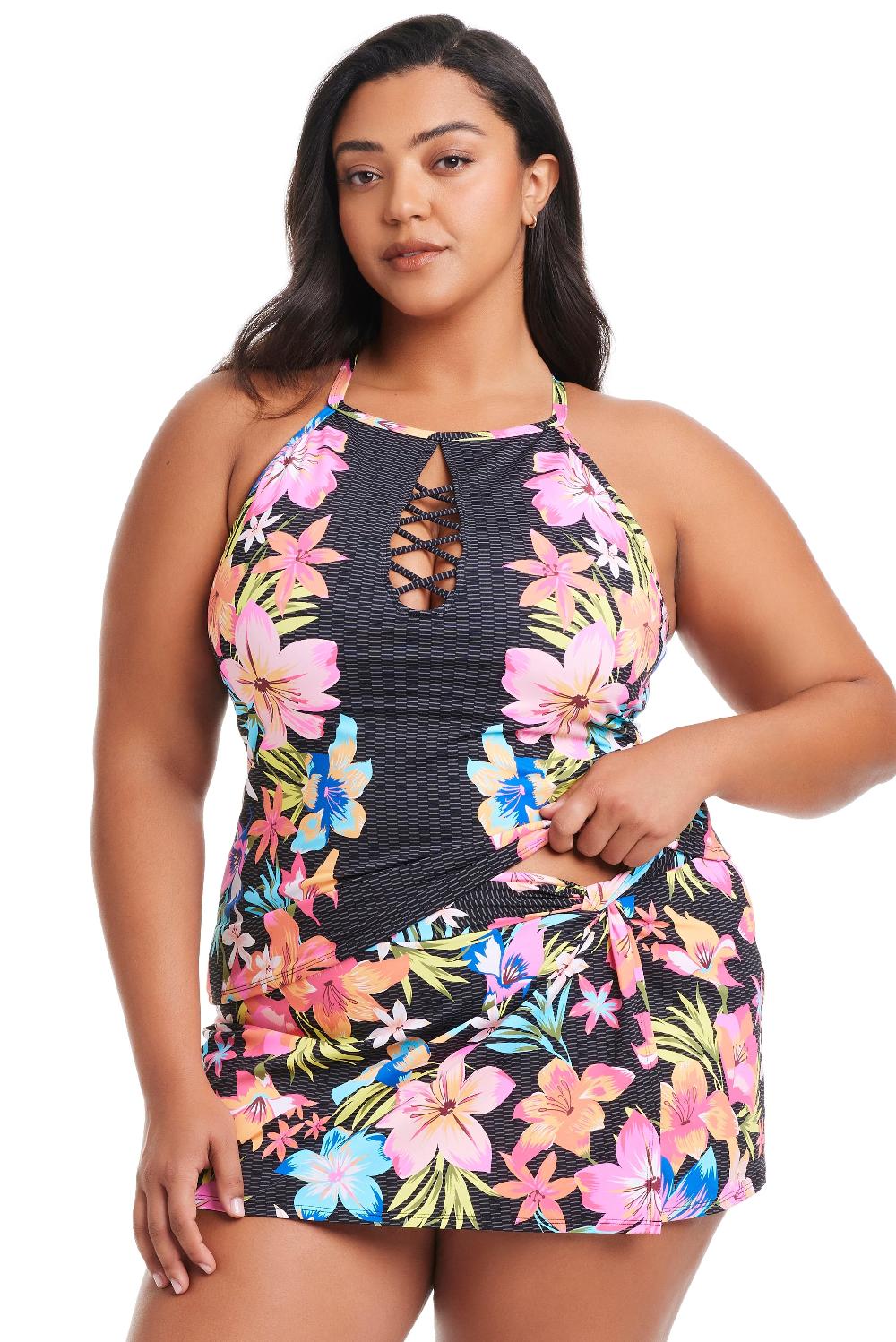bleu rod beattie Plus Size Sweet Escape Hi-Neck Tankini Top