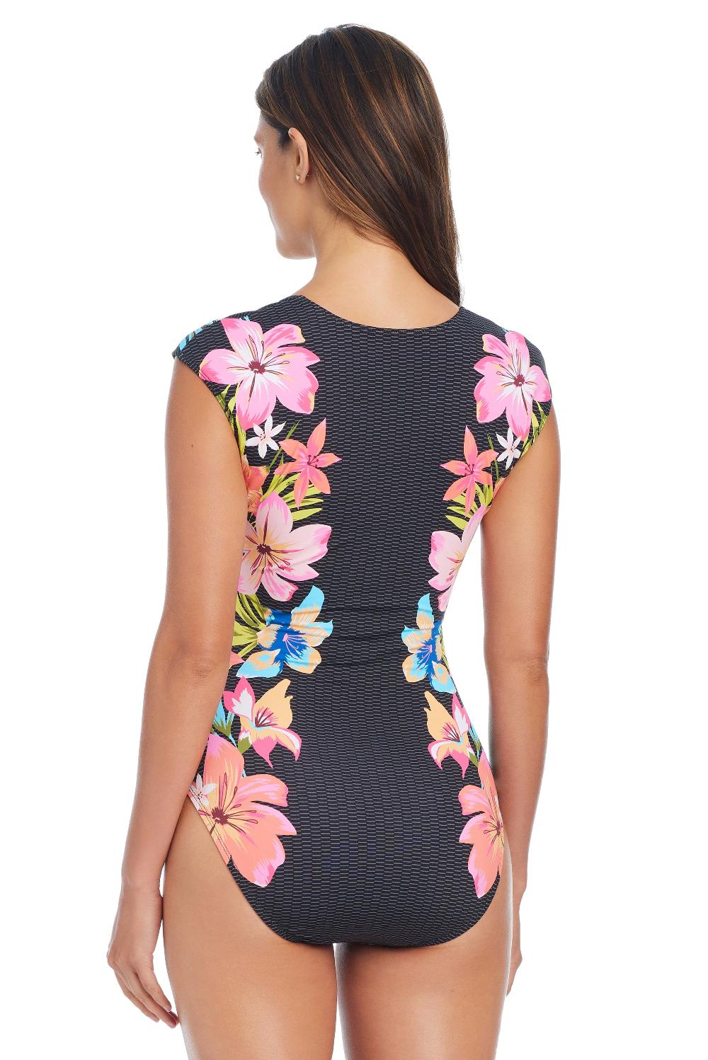 Bleu Rod Beattie Sweet Escape Cap Sleeve Zip One Piece Swimsuit