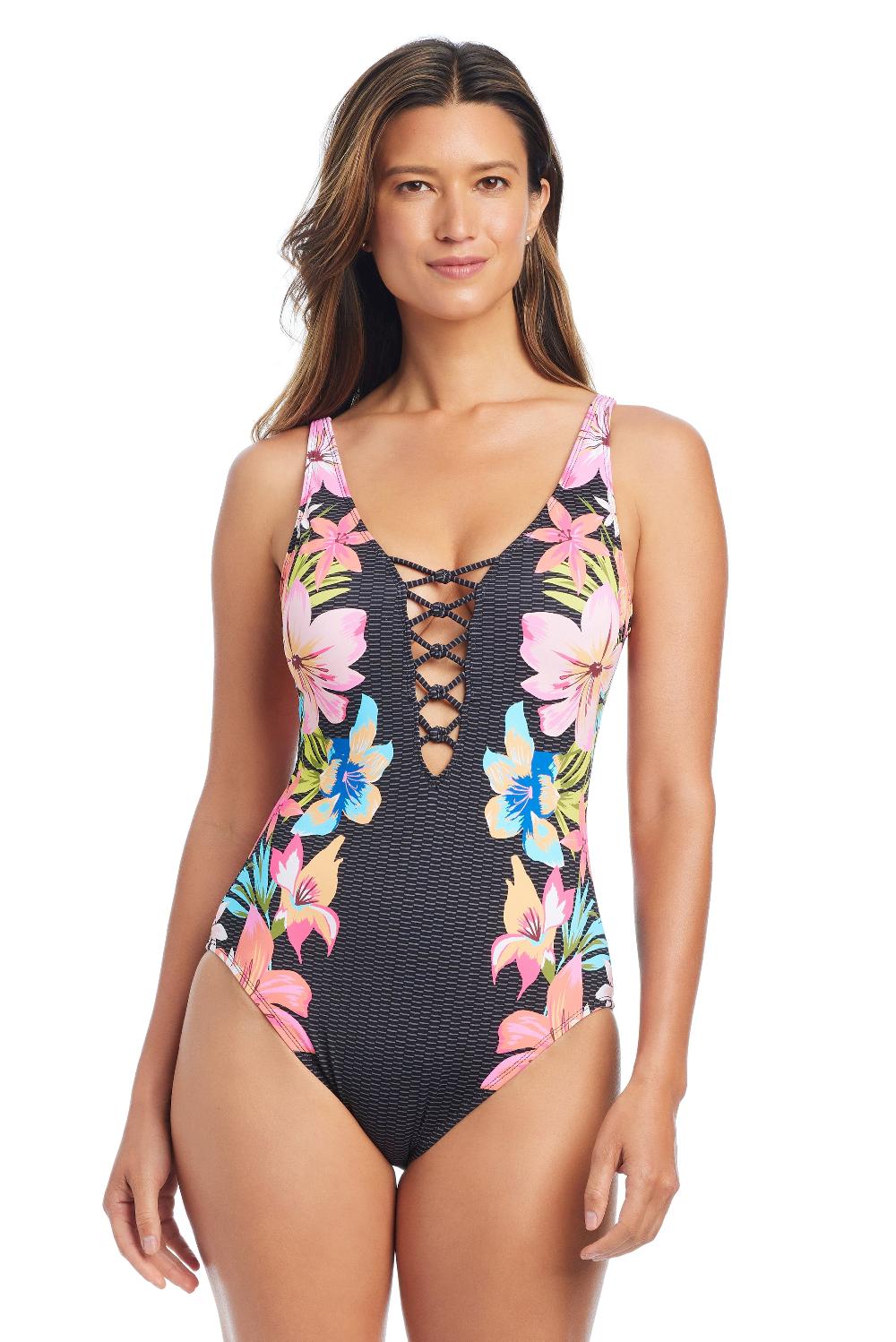 bleu rod beattie Sweet Escape Lace Down One Piece Swimsuit