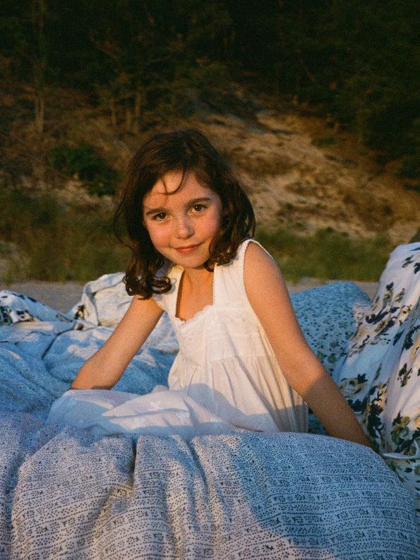 bliss and mischief Duvet Cover in Calico Stripe Lake