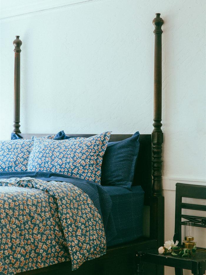 Bliss And Mischief Fitted Sheet In Calico Stripe Blue