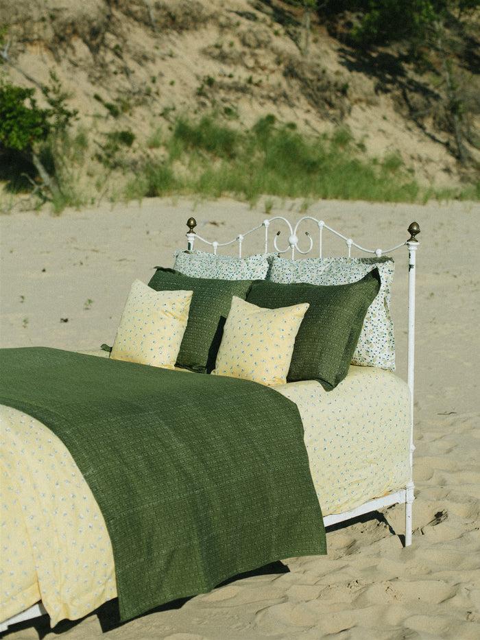 bliss and mischief Flat Sheet in Calico Stripe Moss