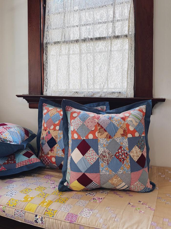 bliss and mischief Patchwork Quilt Pillow Sham Light Blue Flat