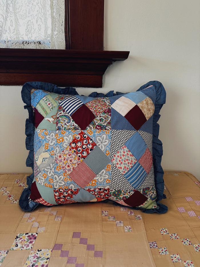 Bliss And Mischief Patchwork Quilt Pillow Sham Light Blue Ruffle