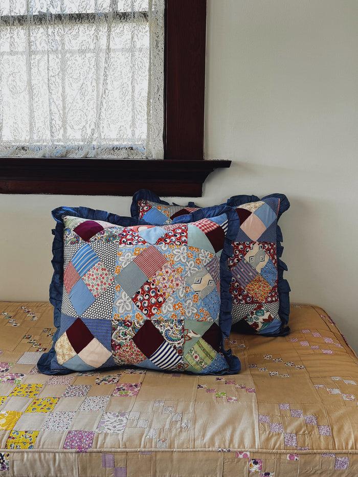 bliss and mischief Patchwork Quilt Pillow Sham Light Blue Ruffle
