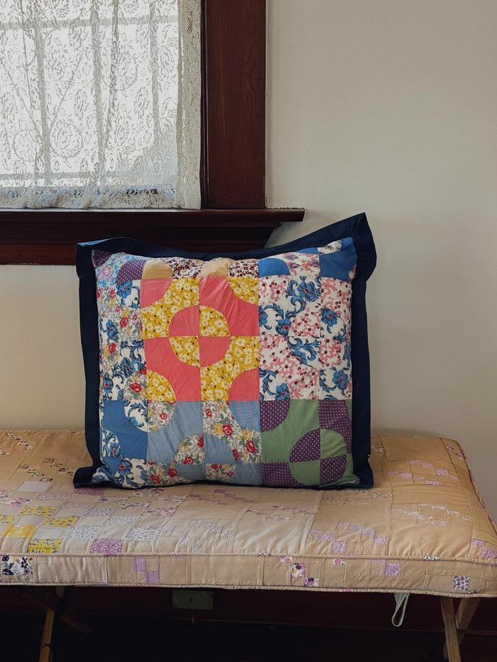 Bliss And Mischief Patchwork Quilt Pillow Sham Medium Blue Flat