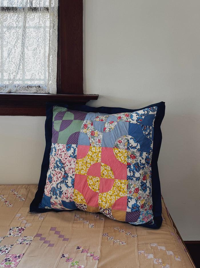 bliss and mischief Patchwork Quilt Pillow Sham Medium Blue Flat