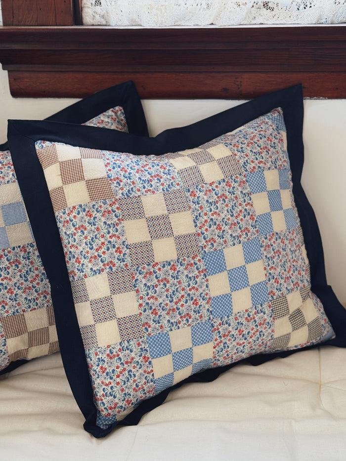 Bliss And Mischief Patchwork Quilt Pillow Sham Navy Blue Flat