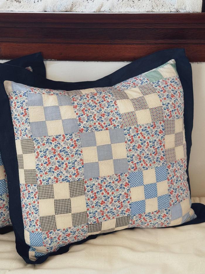 Bliss And Mischief Patchwork Quilt Pillow Sham Navy Blue Flat