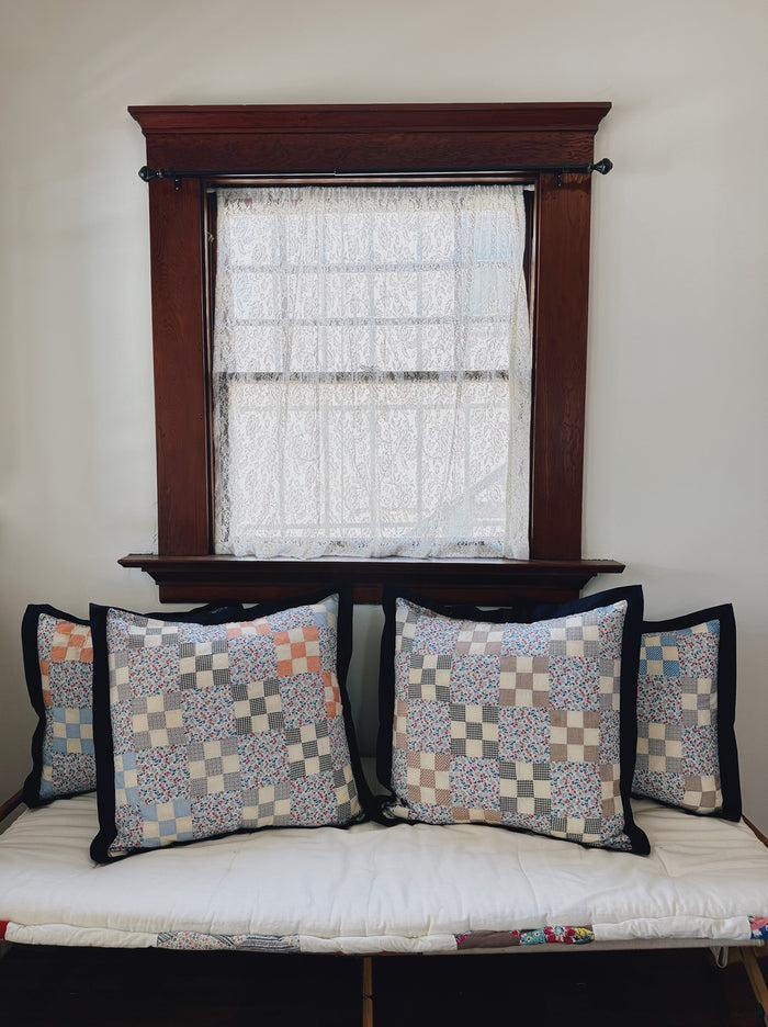 bliss and mischief Patchwork Quilt Pillow Sham Navy Blue Flat