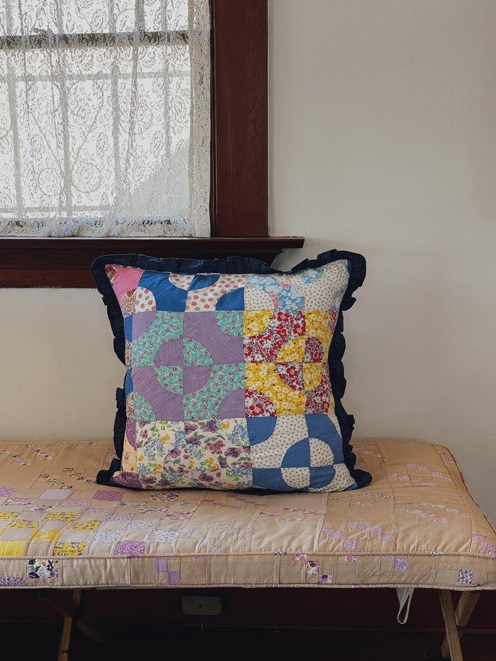 bliss and mischief Patchwork Quilt Pillow Sham Navy Blue Ruffle