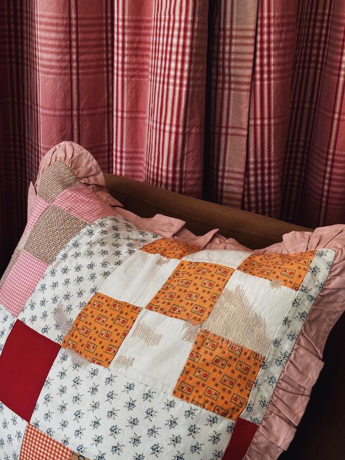 Bliss And Mischief Patchwork Quilt Pillow Sham Pink Ruffle