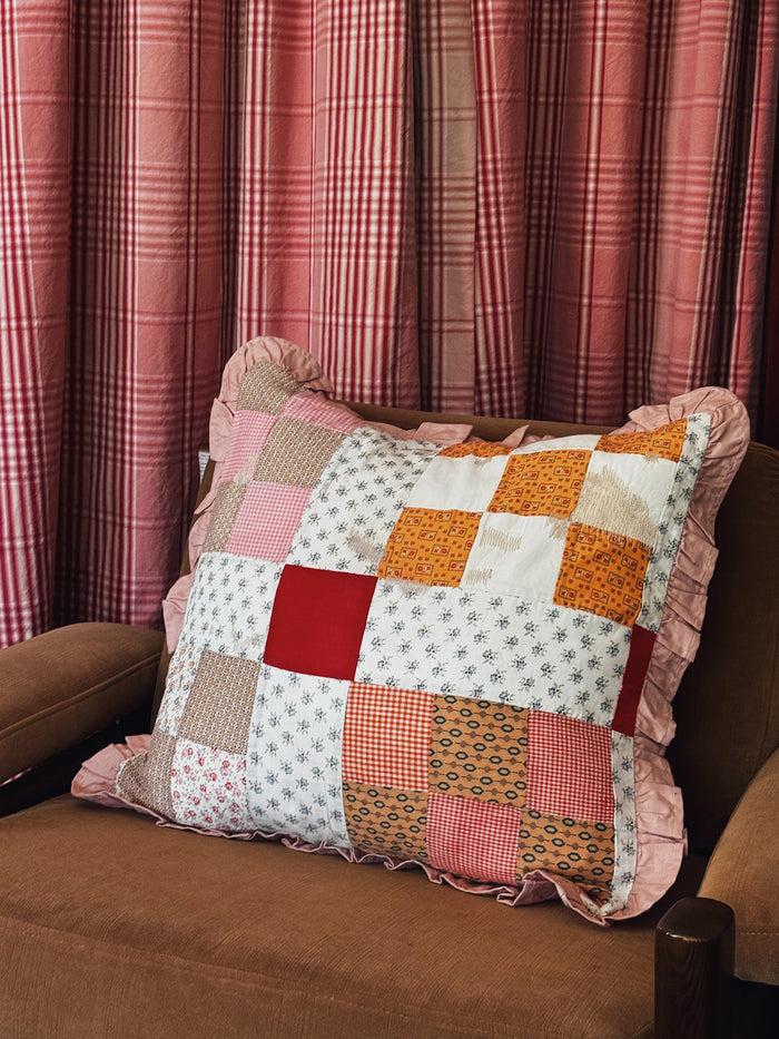 bliss and mischief Patchwork Quilt Pillow Sham Pink Ruffle